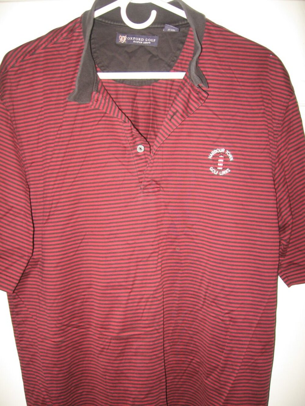 Oxford Golf Super Drye Polo Shirt Men's Large Red & Blue Striped Harbour Town